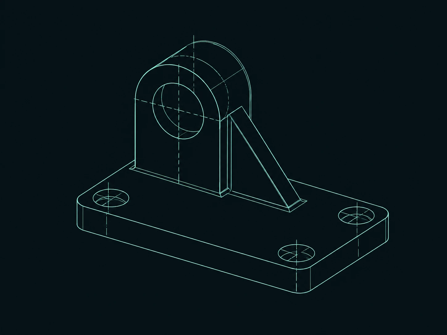 Illustrative isometric engineering wireframe of a mounting bracket